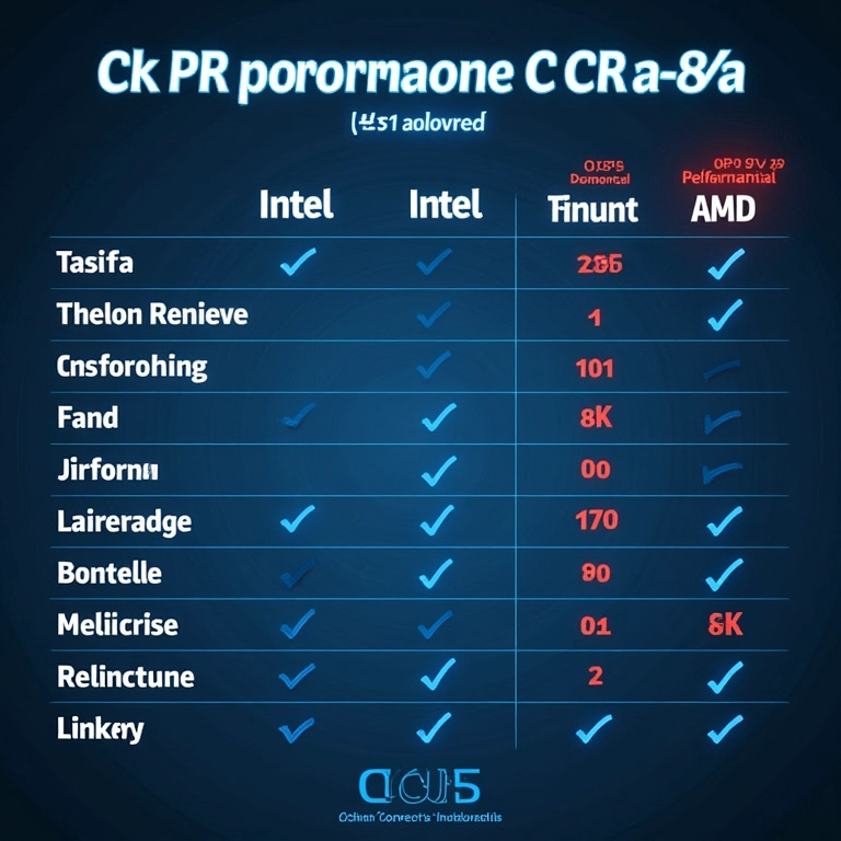 Tabela comparativa de desempenho de CPUs Intel vs AMD.