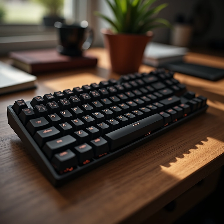 Teclado com switches Cherry MX Brown em uma mesa de trabalho.