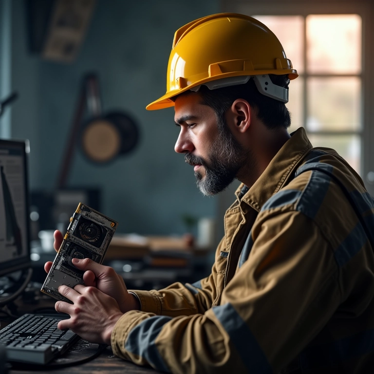 Técnico analisando GPU danificada