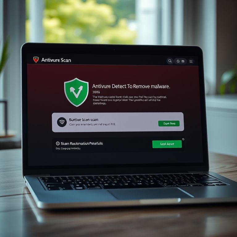 Tela de laptop mostrando a remoção de malware por um antivírus.