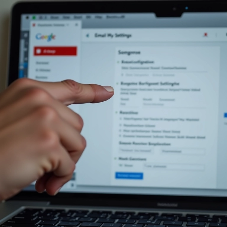 Tela do laptop mostrando dicas de configuração do Gmail para domínio.