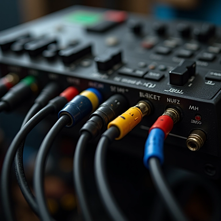 Testador de cabos de áudio em uso.