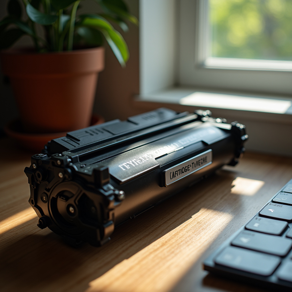 Toner cartridge stored in a cool, dry place, original packaging, away from sunlight, professional Armazenamento correto de cartucho de toner.