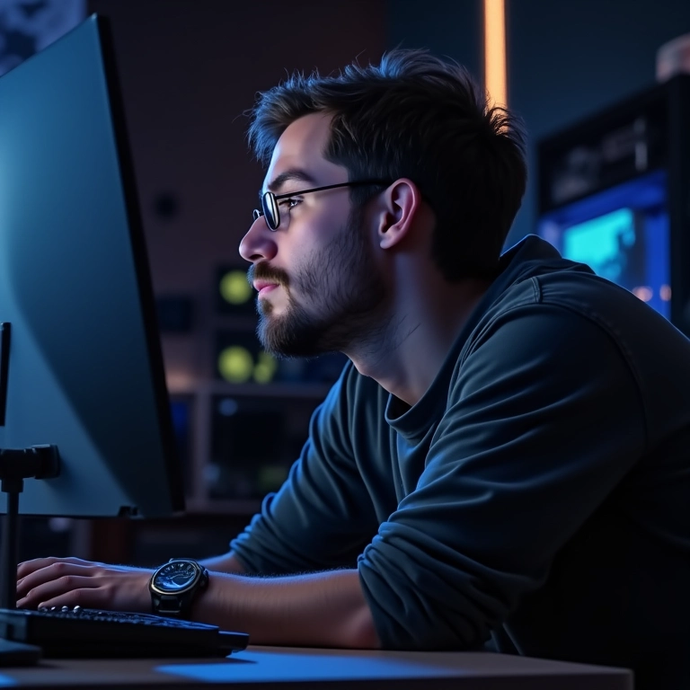 Um desenvolvedor web indeciso se adiciona ou não uma placa de vídeo em sua configuração de PC.