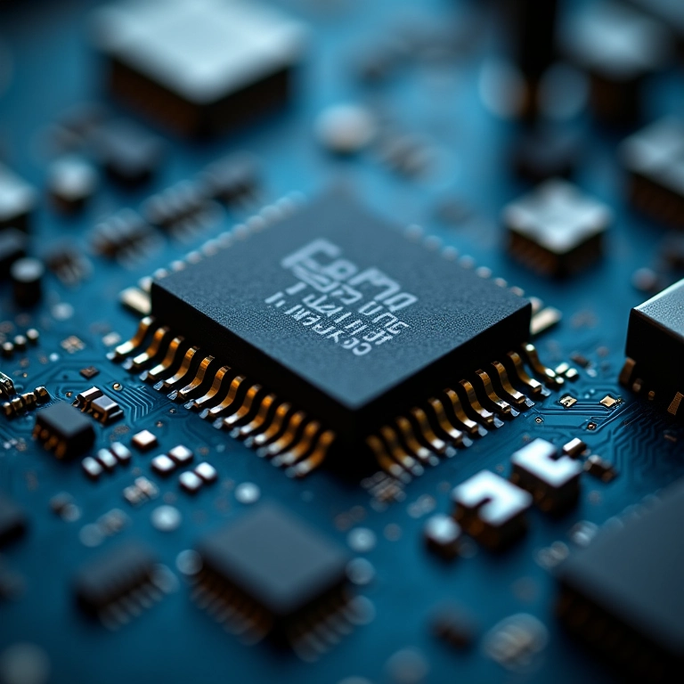 Uma placa de circuito com chips de memória flash, representando o espaço para criatividade.