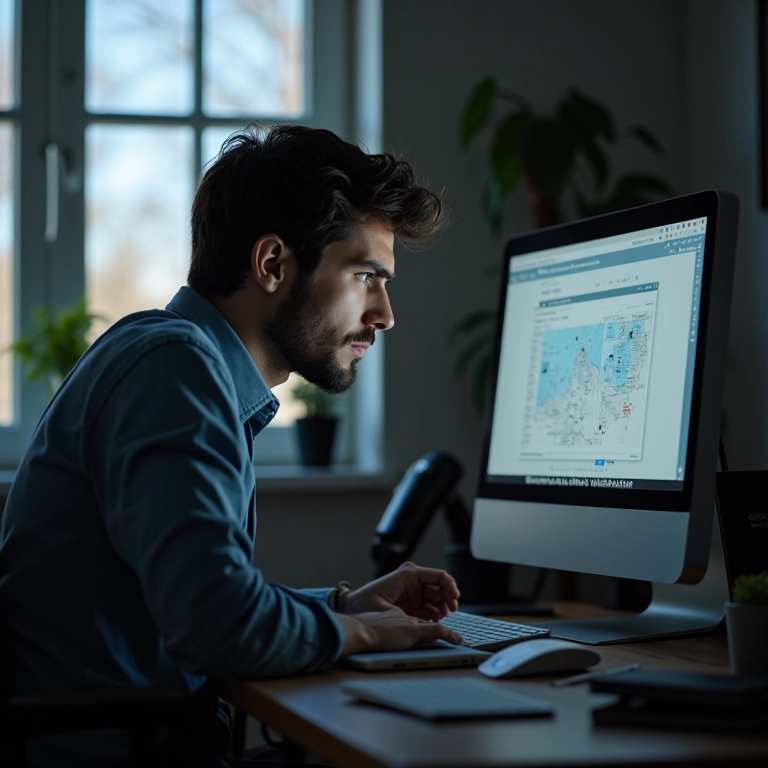 Usuário frustrado olhando para tela de computador lento.
