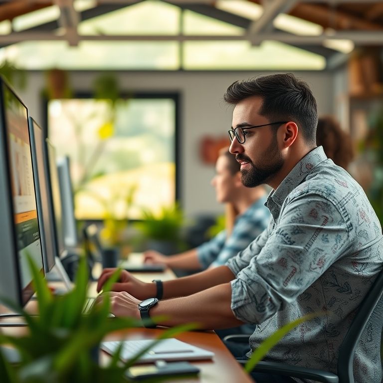 Usuários diversos personalizando interface de software Open Source, representando liberdade e flexibilidade.