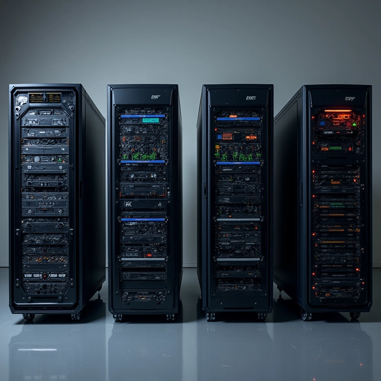 Várias marcas e modelos de servidores para IA, comparação lado a lado, mostrando diferentes opções para treinamento de IA.