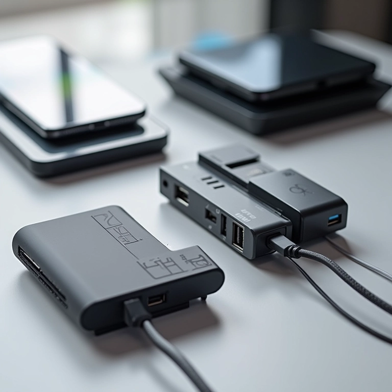 Variedade de dock stations com diferentes portas e designs.