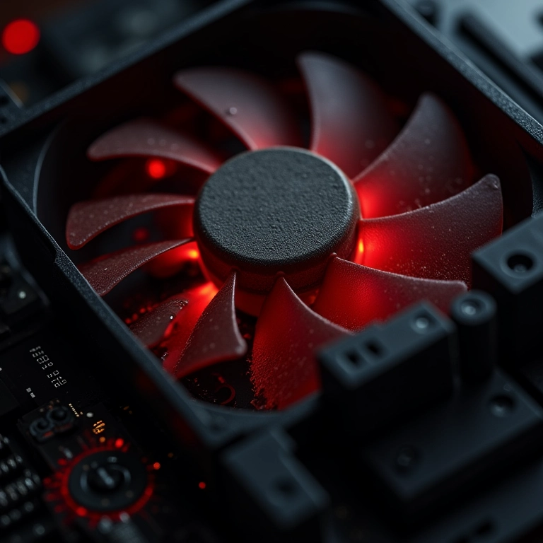 Ventoinha de computador empoeirada e superaquecida, mostrando o problema de superaquecimento.