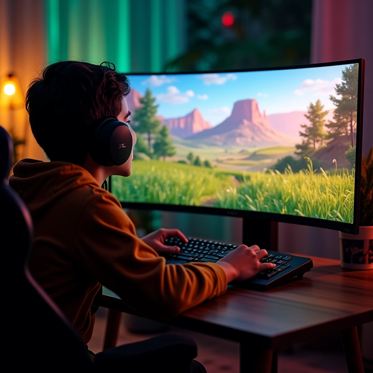 Visão expandida em monitor ultrawide gamer para uma experiência de jogo imersiva.