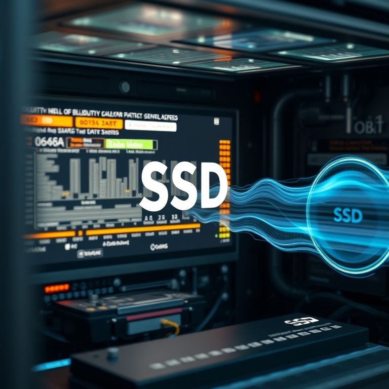 Visão interna de um computador mostrando um SSD de alta velocidade.