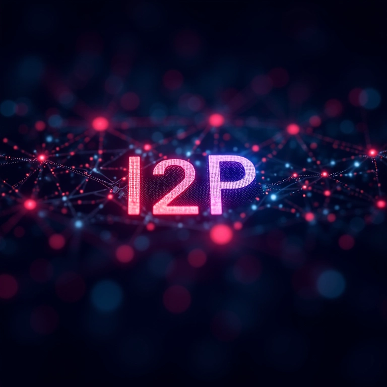 Visualização abstrata da rede I2P mostrando anonimato e segurança.