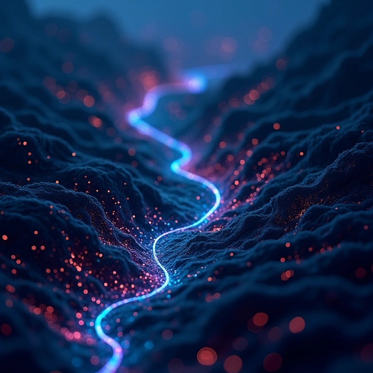 Visualização abstrata de fluxos de dados reativos em código JavaScript, representando o RxJS.