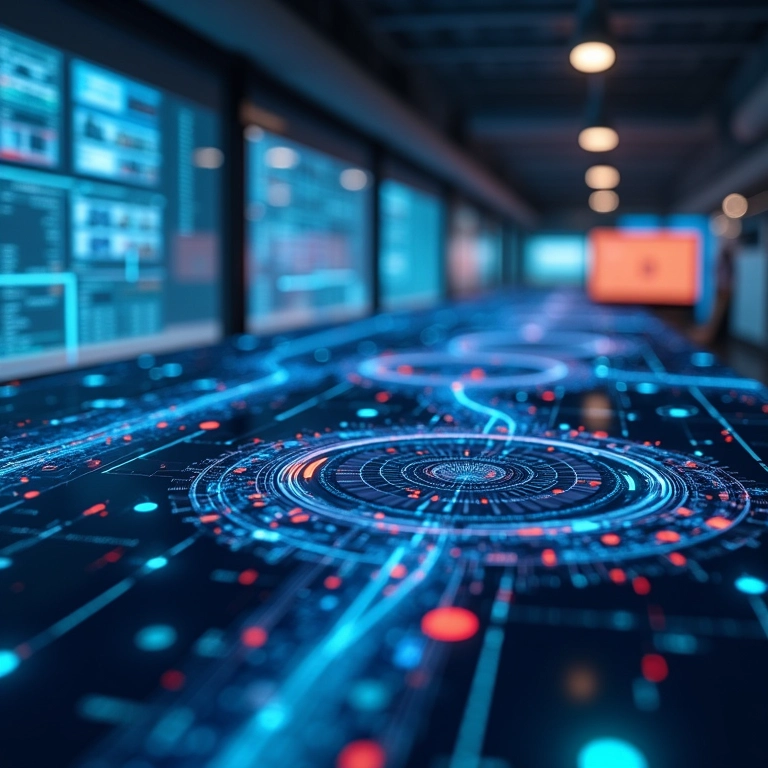 Visualização de um pipeline CI/CD com engrenagens e dados.
