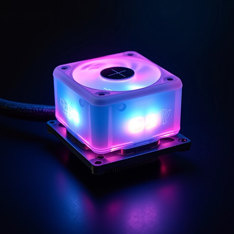 Water cooler com iluminação RGB personalizável em um CPU de alta performance.