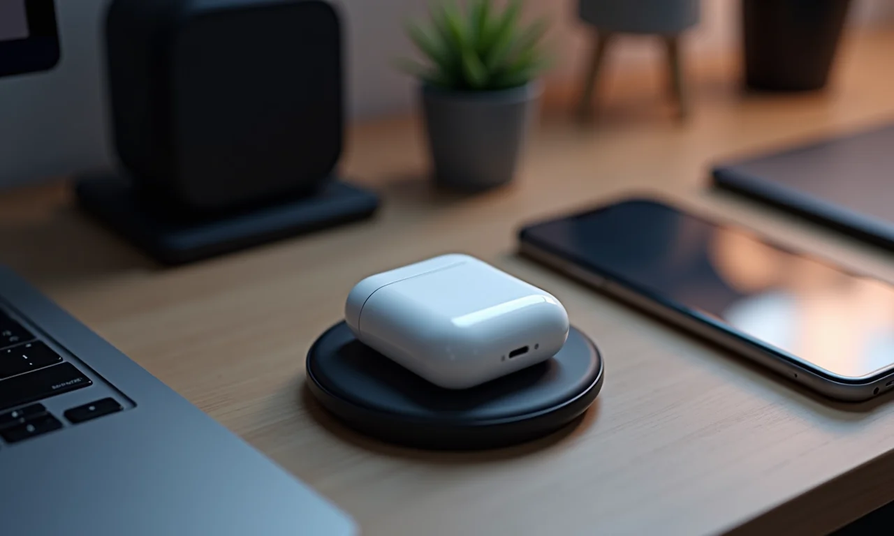 AirPods Pro 4 carregando em base wireless.