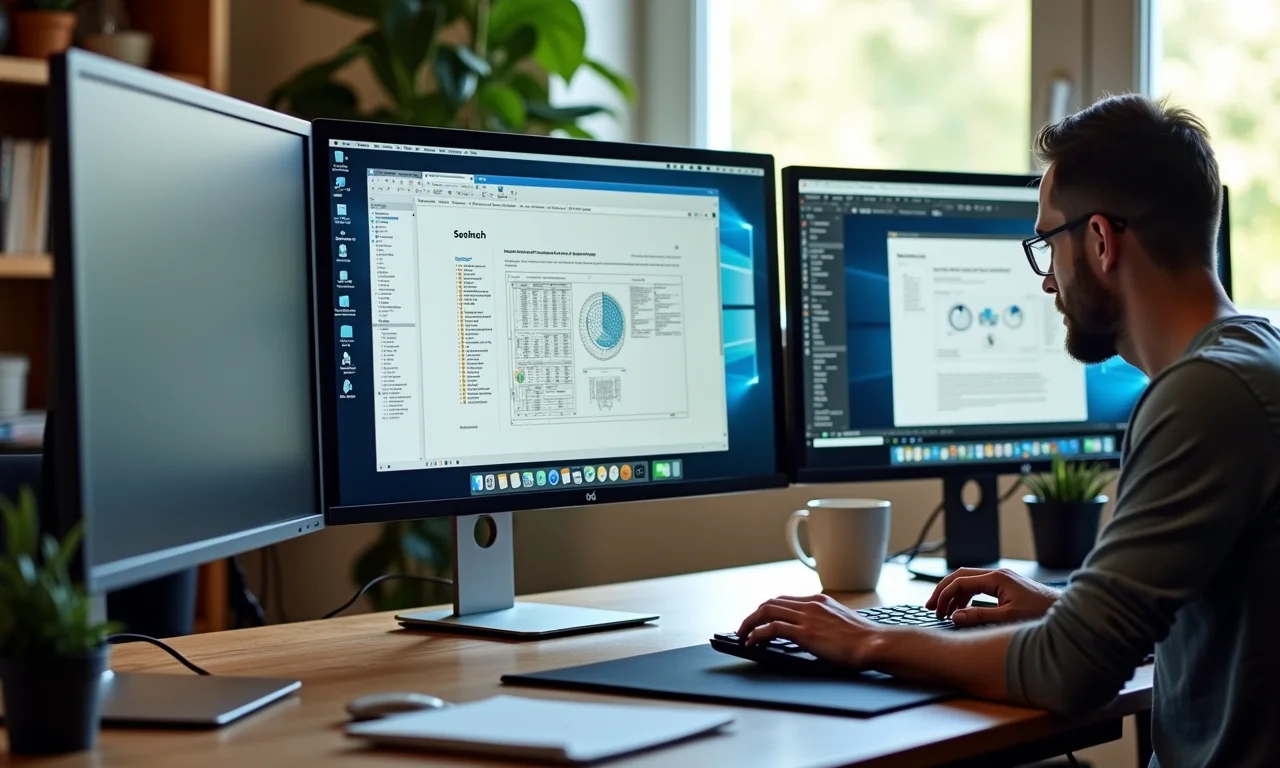 Ambiente de trabalho com várias aplicações abertas simultaneamente em PC com Core i7.