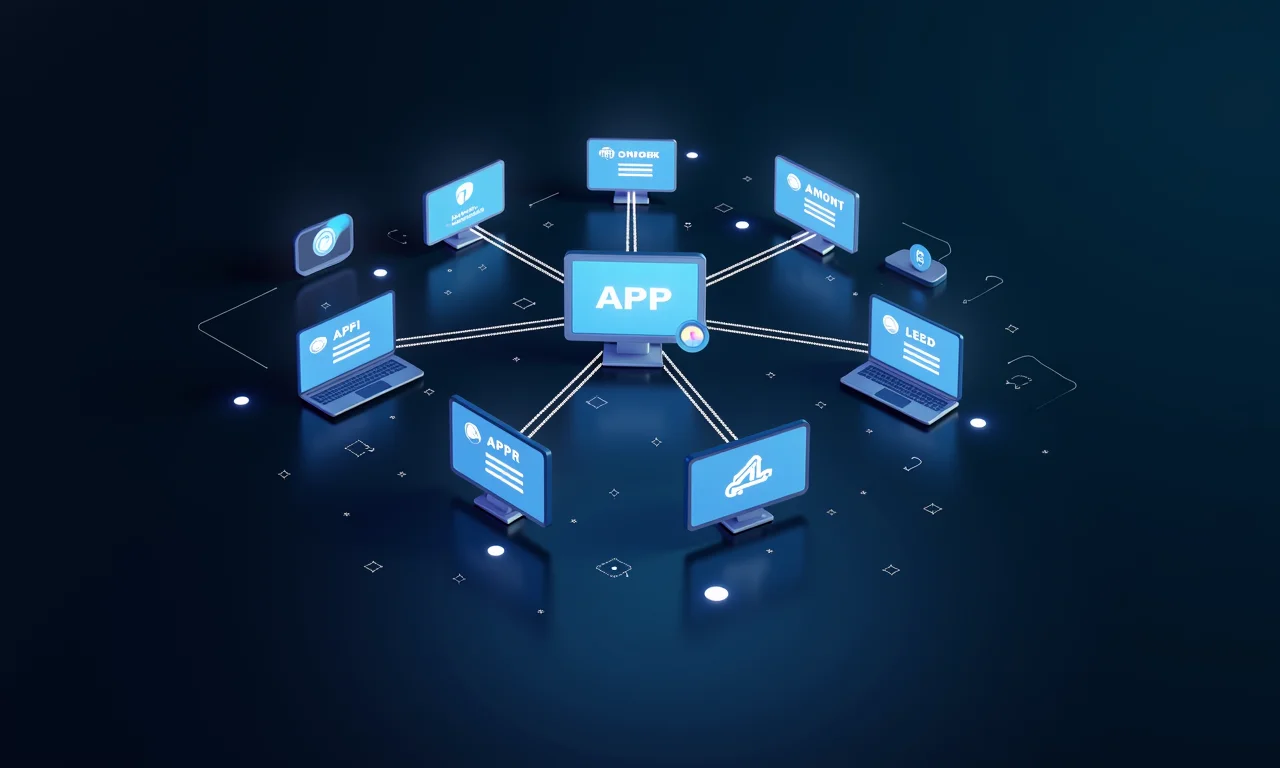 APIs conectando diversos serviços a um website, simbolizando a integração facilitada de um CMS Headless.