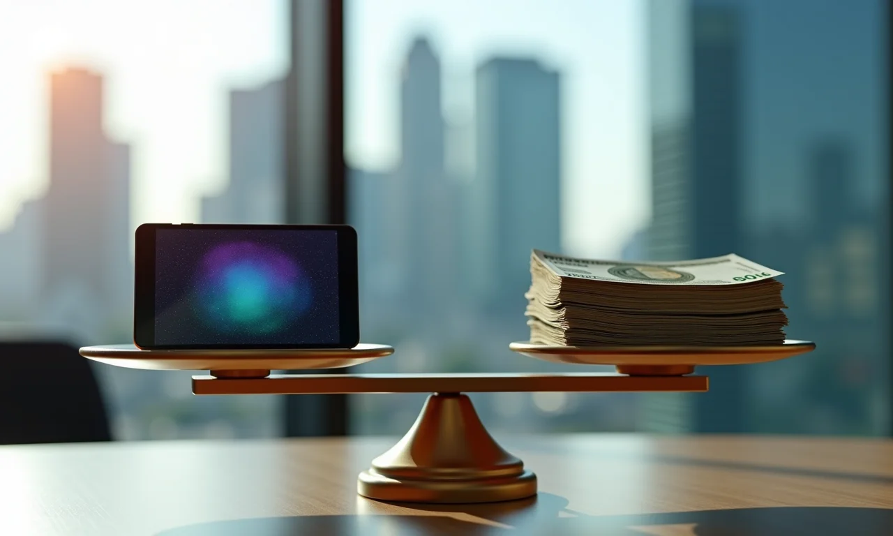 Balança medindo placa de vídeo chinesa e notas de Reais, representando o risco de taxação.