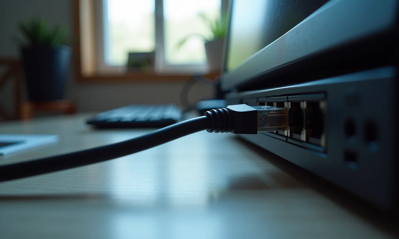 Cabo de rede mal conectado ou danificado em um computador.