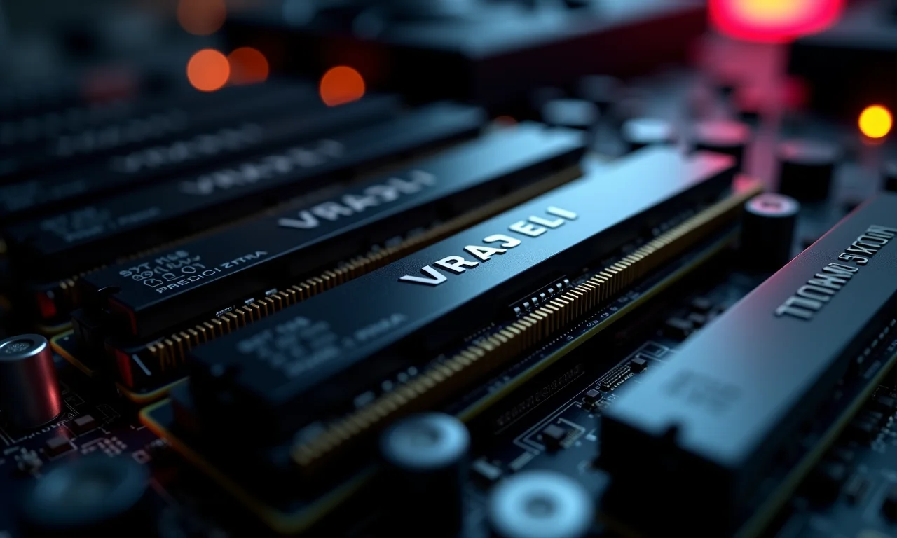 Chips de memória VRAM em placa de vídeo, essenciais para resoluções altas.
