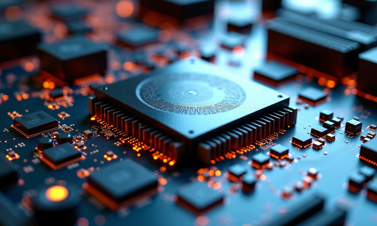 Chipset de placa mãe com dissipador de calor em destaque.