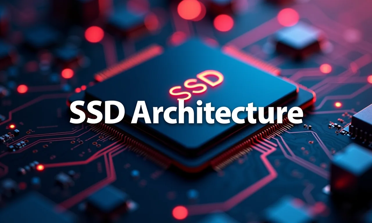 Close-up de um chip SSD com fundo de placa de circuito.