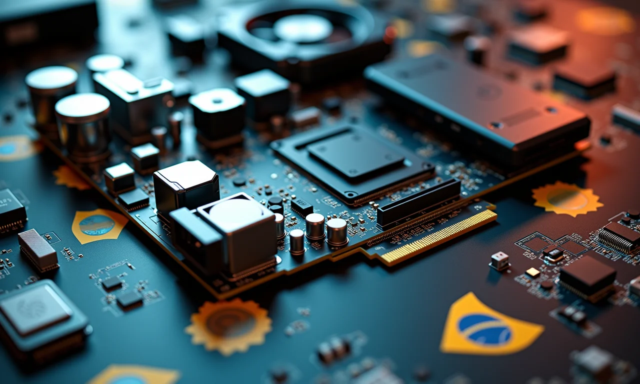 Componentes internos de um PC exibidos artisticamente.