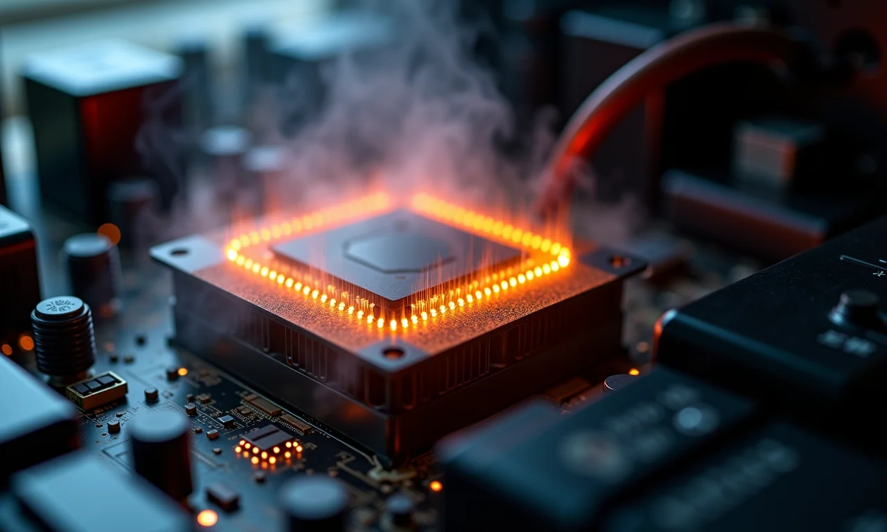 Computador superaquecendo com vapor saindo do dissipador do processador.