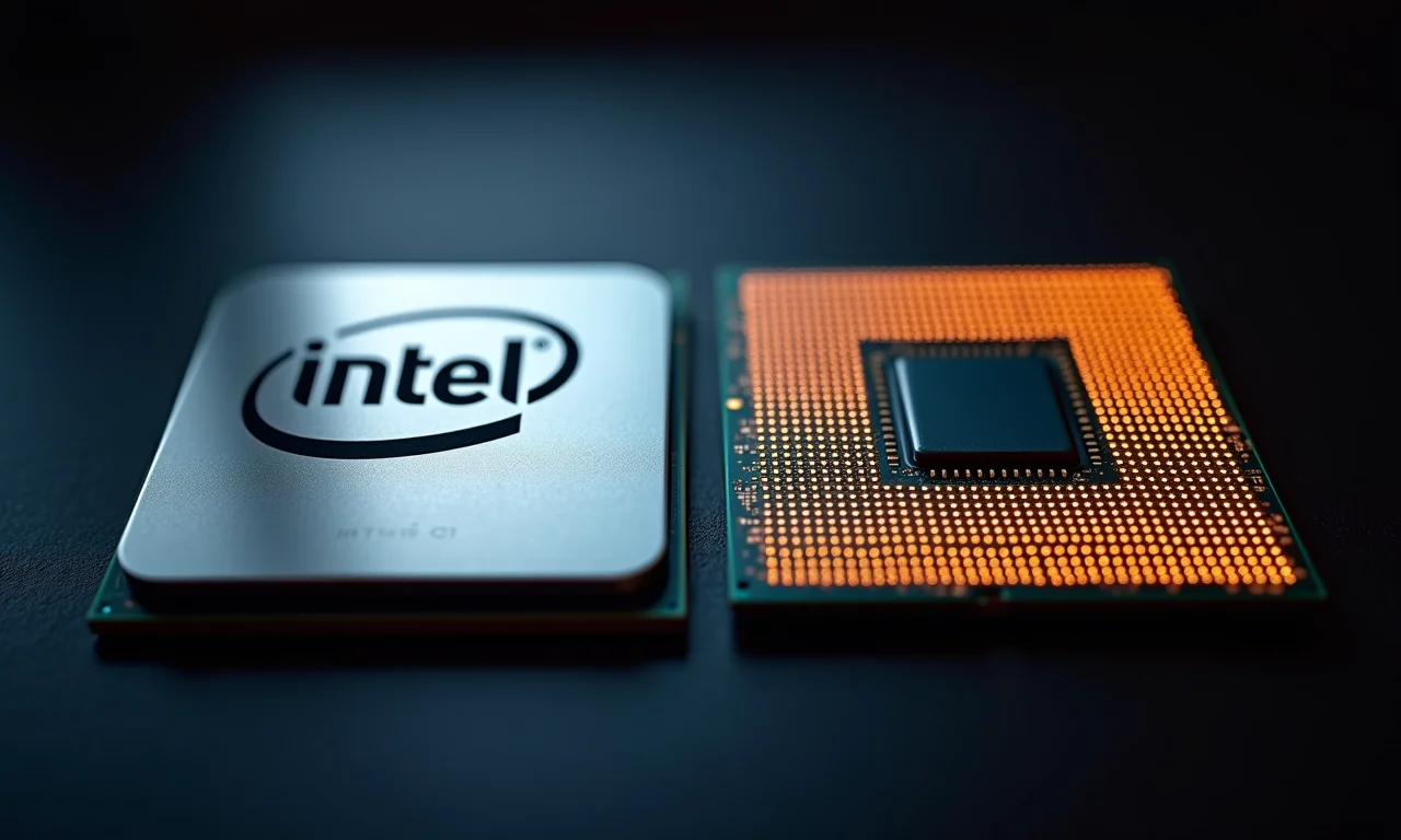 CPUs da Intel e AMD lado a lado, refletindo a competição e inovação no mercado de processadores.