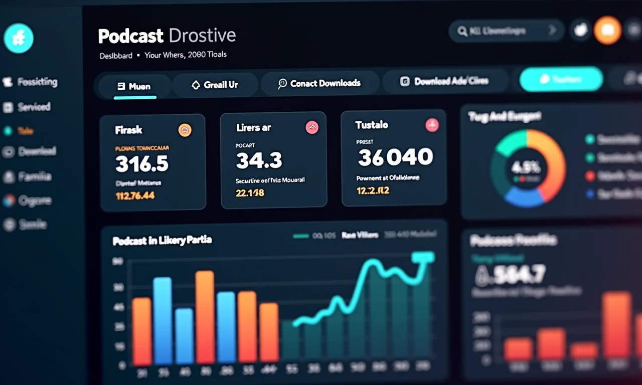 Dashboard com estatísticas e métricas de desempenho do podcast.