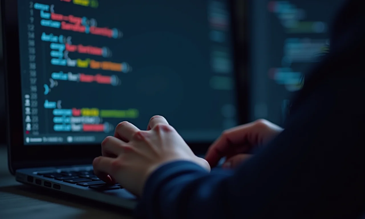 Desenvolvedor trabalhando em código Kotlin com funções assíncronas.