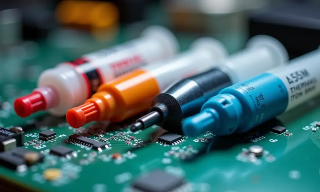 Diversas pastas térmicas para processadores em close-up.