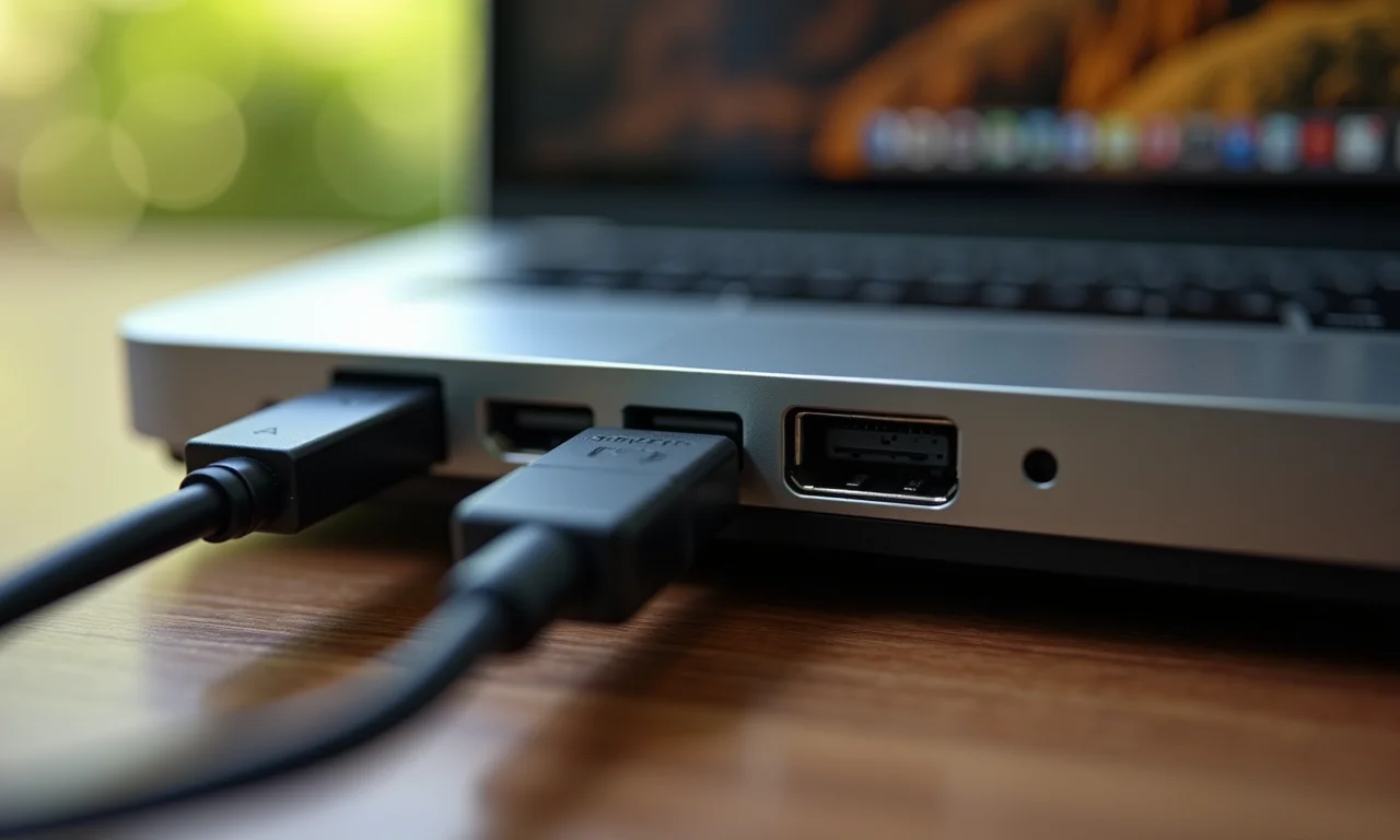 Docking station protegendo as portas de um notebook contra desgaste.