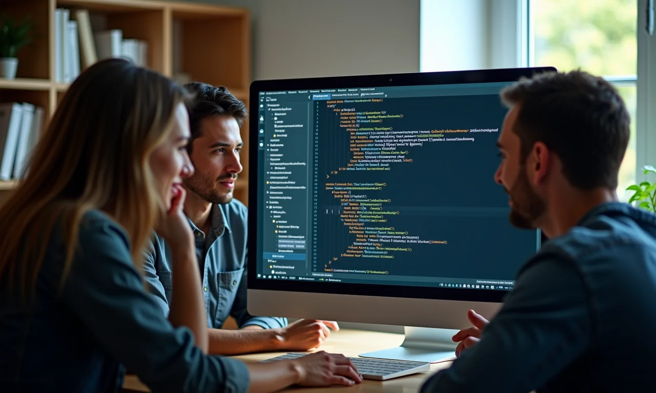 Equipe colaborando em testes de software com Gherkin, comunicação em foco.