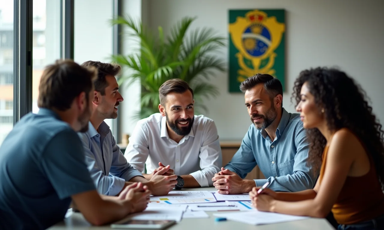Equipe reunida discutindo decisões baseadas em dados de um sistema ERP.
