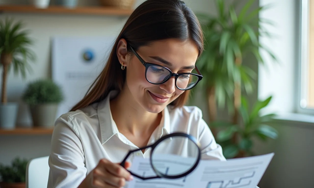 Especialista brasileira analisando placa de vídeo com lupa em home office.