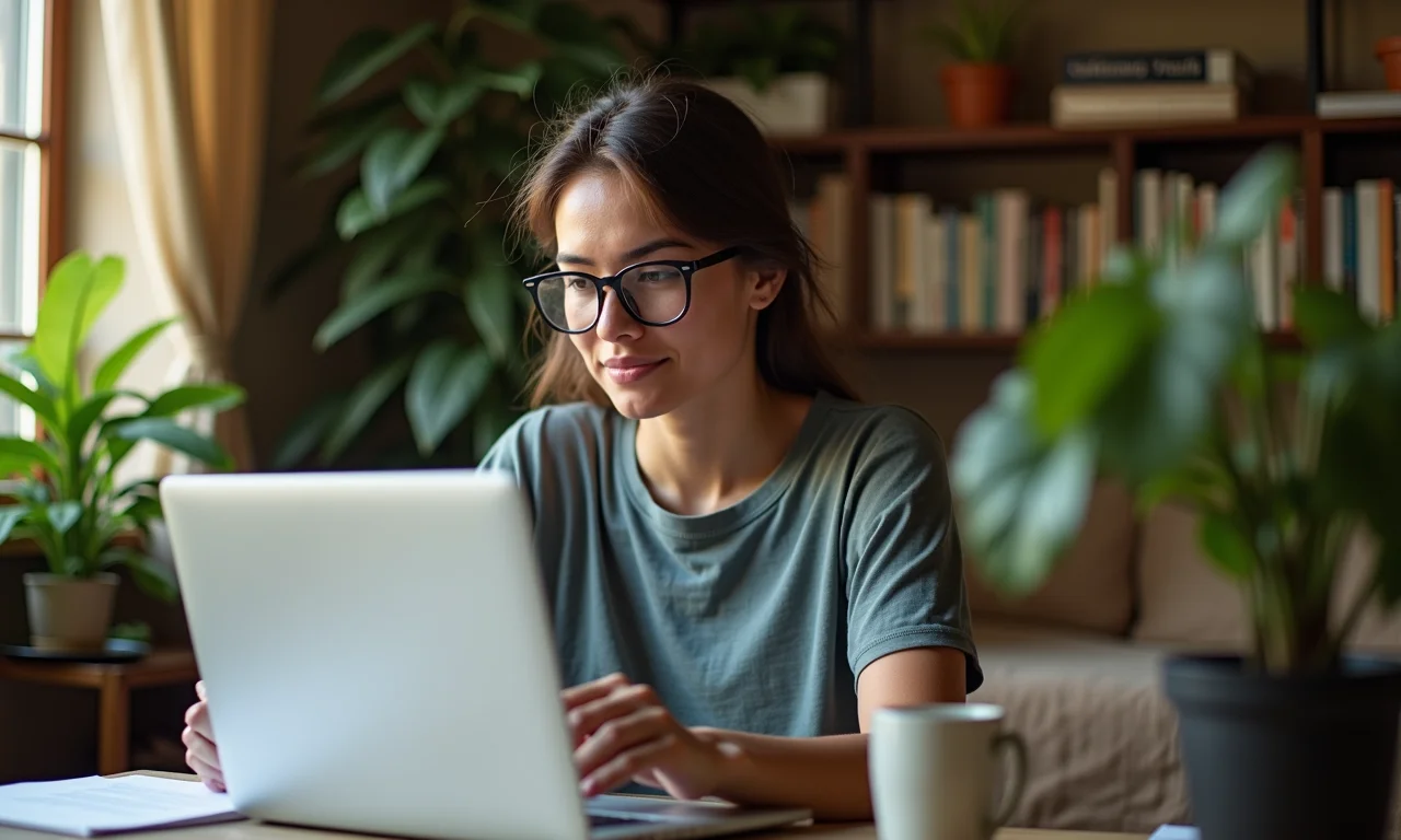 Estudante resumindo artigos complexos com o Google Gemini em um apartamento aconchegante.