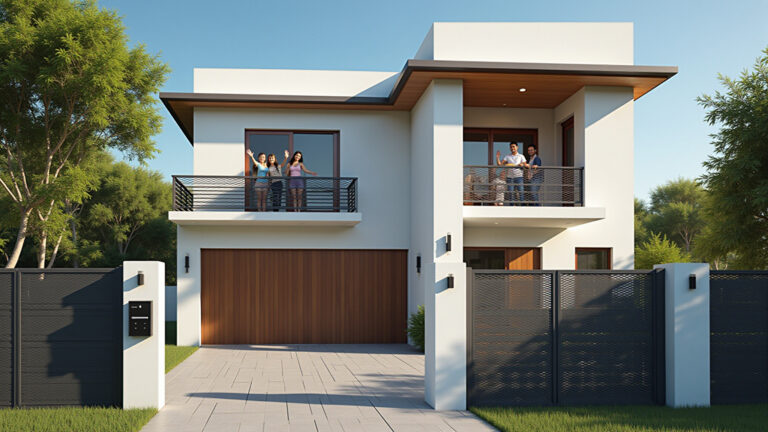 Casa protegida com cerca, alarme e câmeras de segurança.