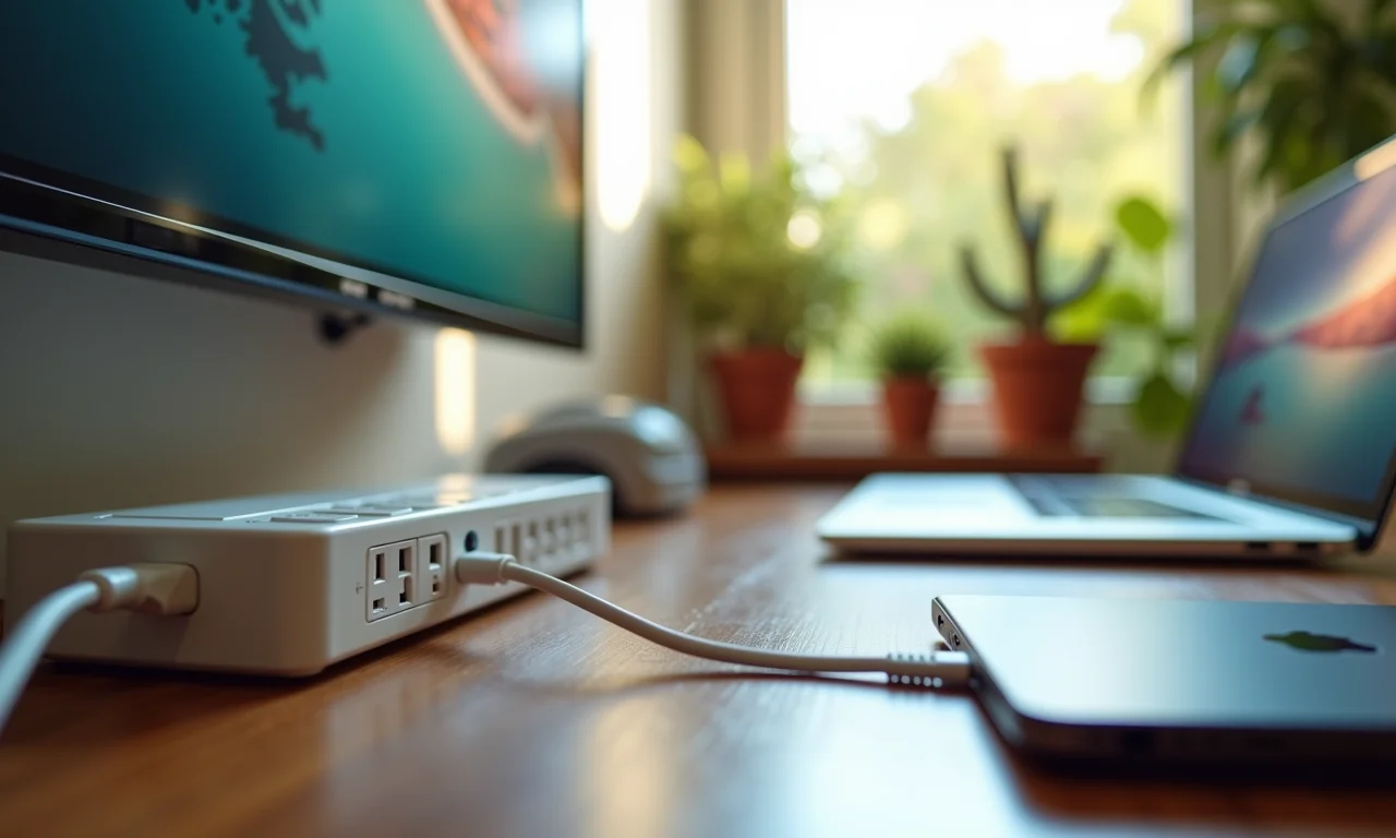 Filtro de linha protegendo eletrônicos em casa brasileira.