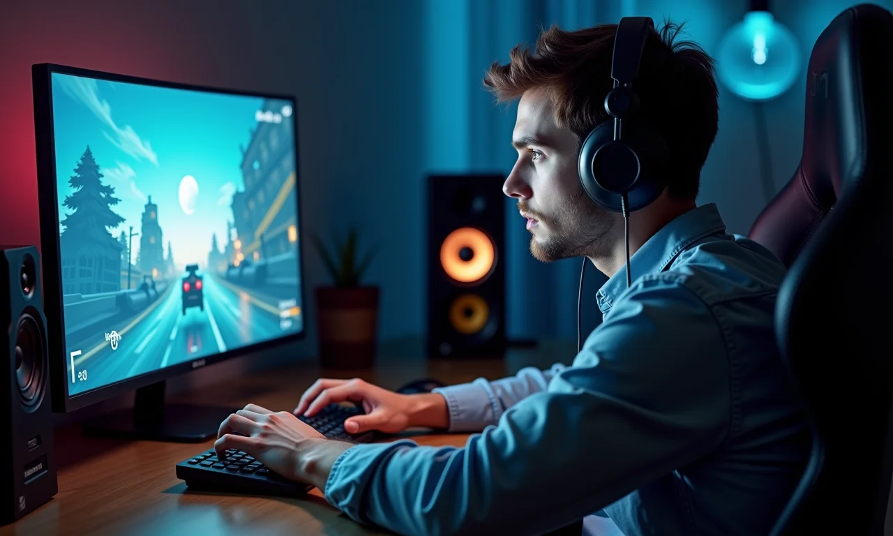 Gamer jogando sem lag com baixa latência no cloud gaming.