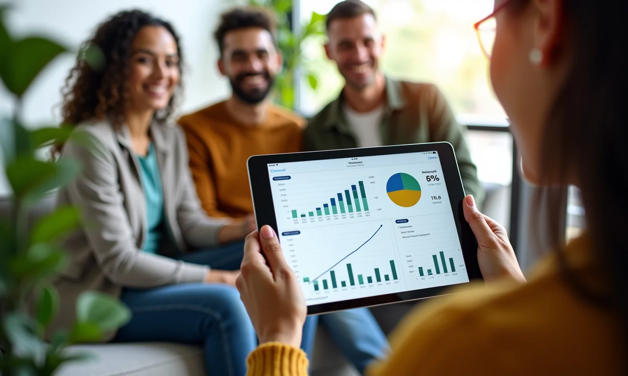 Gráficos financeiros em um tablet mostrando a redução de custos.