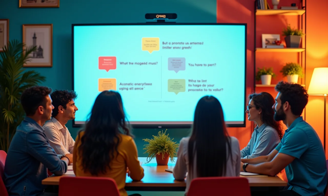 Grupo diverso usando o Gemini para gerar ideias e argumentos em escritório brasileiro.