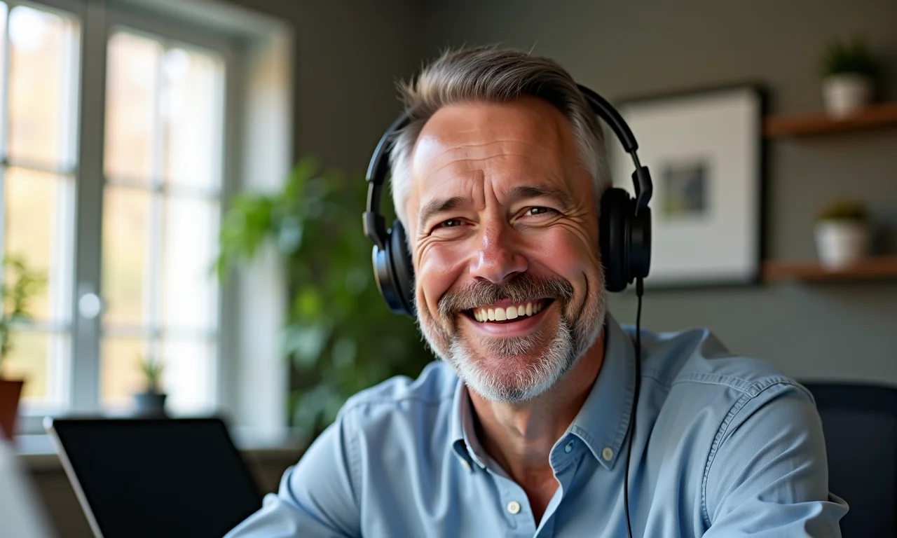 Homem em chamada de vídeo usando AirPods Pro 4.