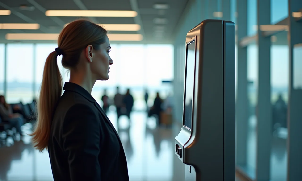 Identificação em aeroporto com biometria facial.