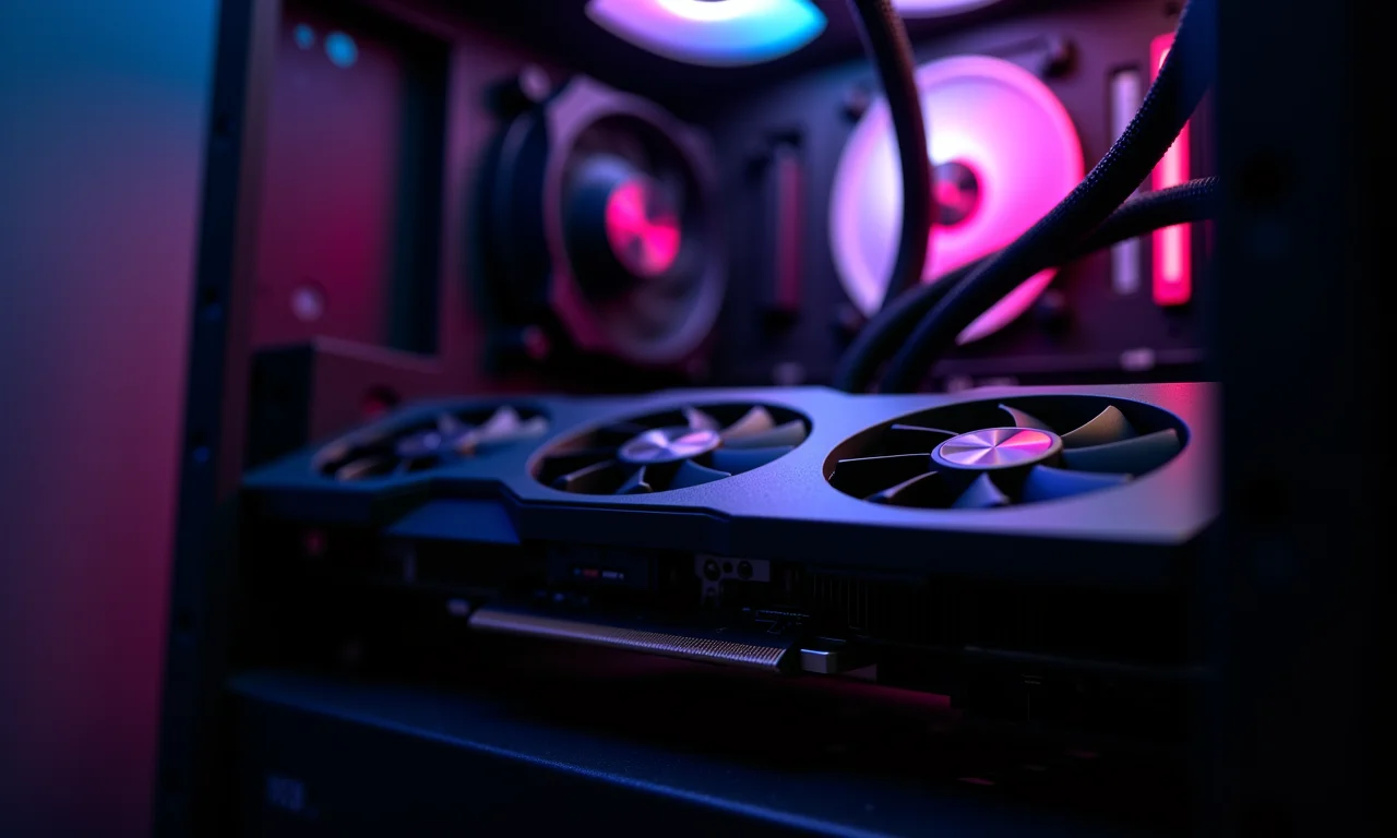 Instalação de placa de vídeo potente em um gabinete de PC gamer.