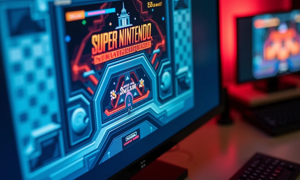 Interface de emulador de Super Nintendo no PC exibindo jogo pixel art.