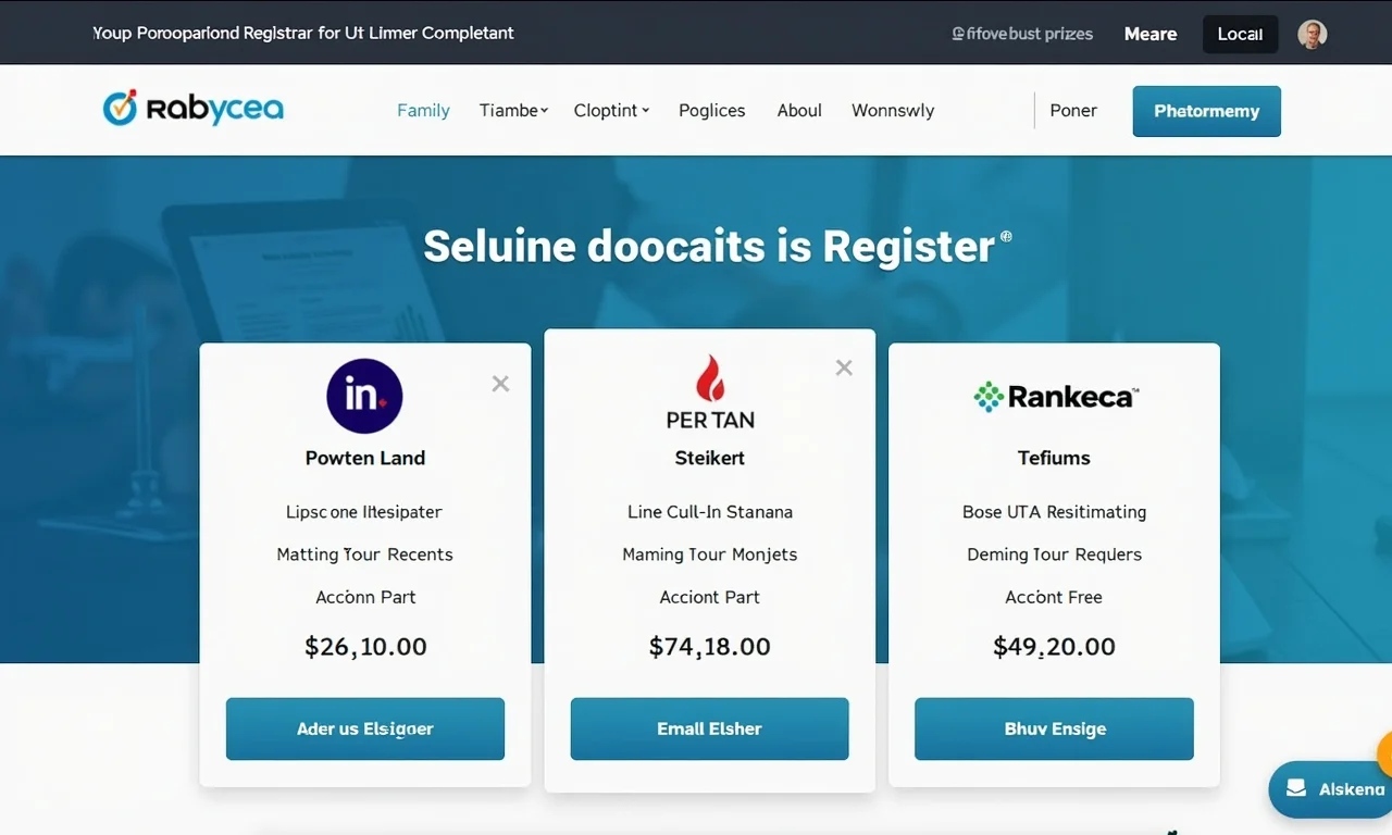 Interface de registro de domínio com logos de registradores populares.