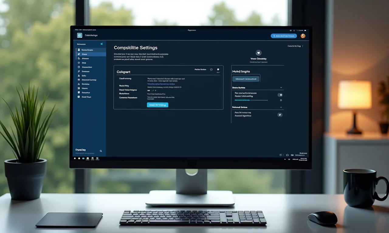 Interface de software de streaming mostrando configurações de compatibilidade em um PC.